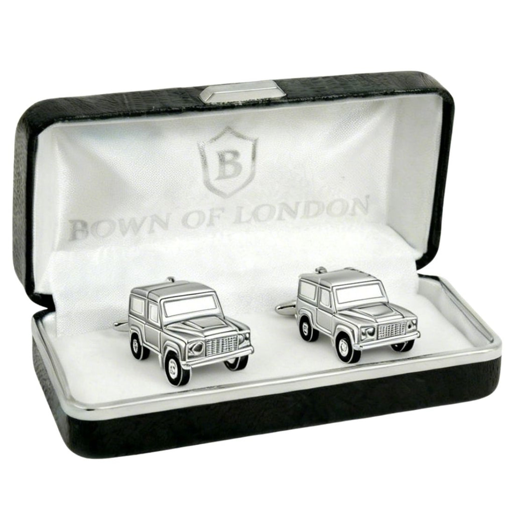 Cufflinks in the shape of a classic car in a 'Bown of London' box.