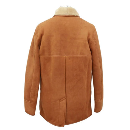 Brown leather jacket with beige interior on a white background