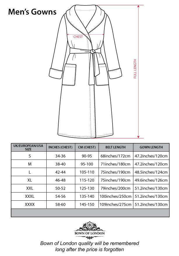 Dressing gown size chart mens | Bown of London