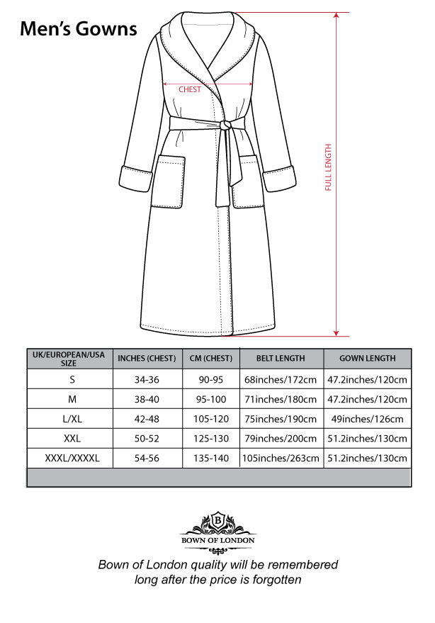 Men's Dressing Gown Size Chart | Bown of London