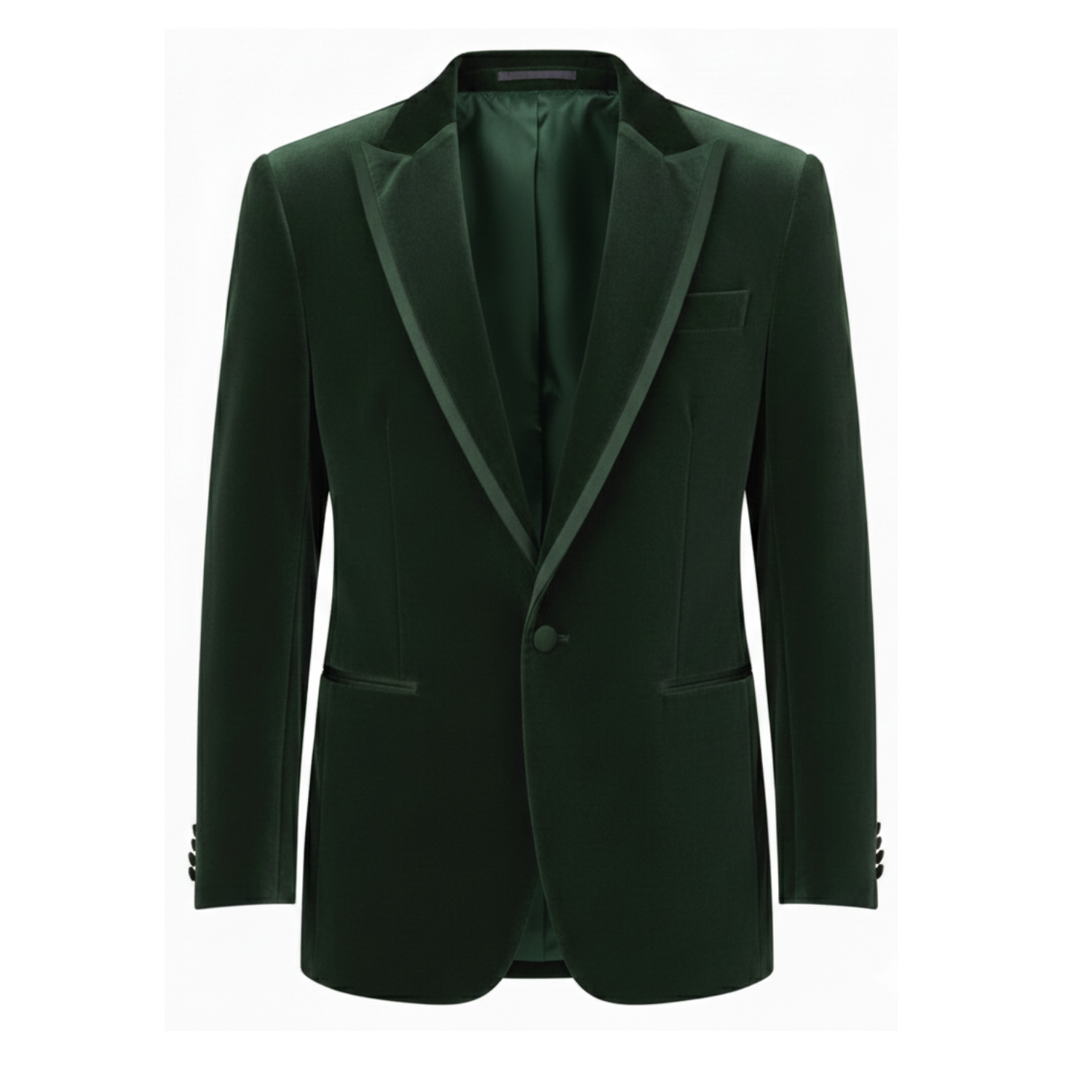 Green velvet blazer on a white background