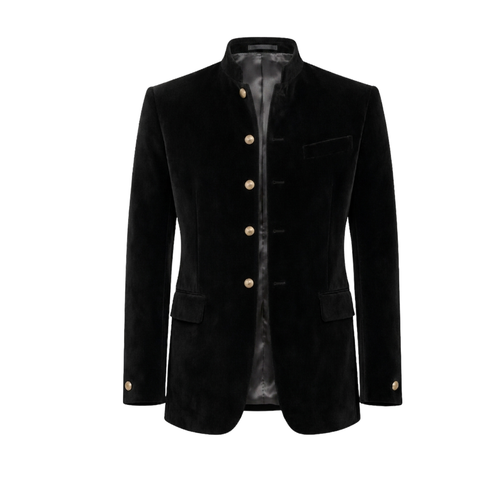 Made to Measure Black Italian Velvet Nehru Collar Jacket