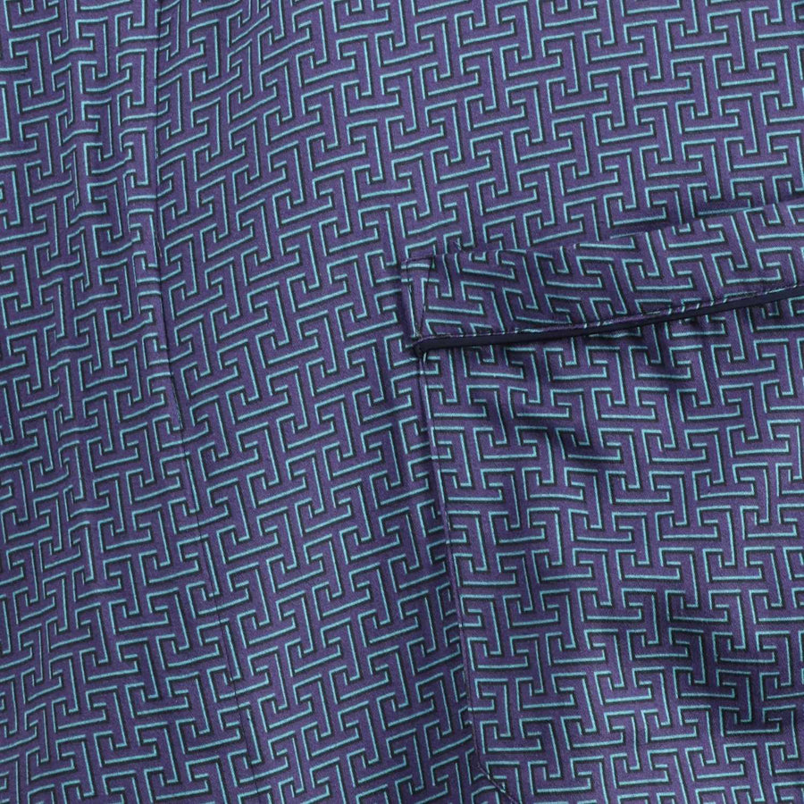 closeup view of Blue Lightweight Dressing Gown - The Oxford Bathrobe