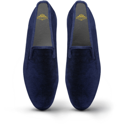 Men's Velvet Loafer/Slipper Plain Navy Blue - Bown of London