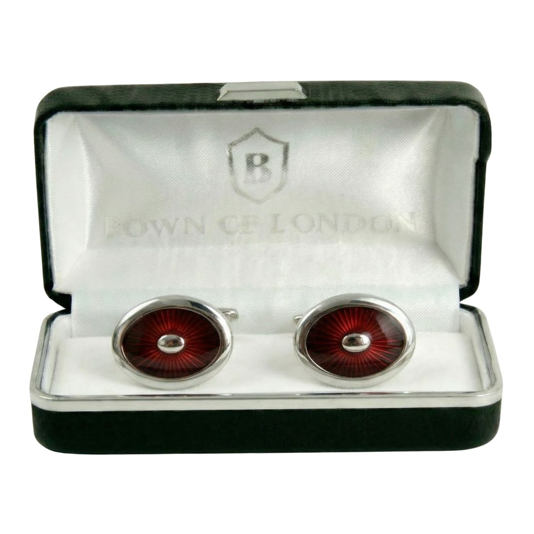 Cufflinks with red stone in a 'Bown of London' box
