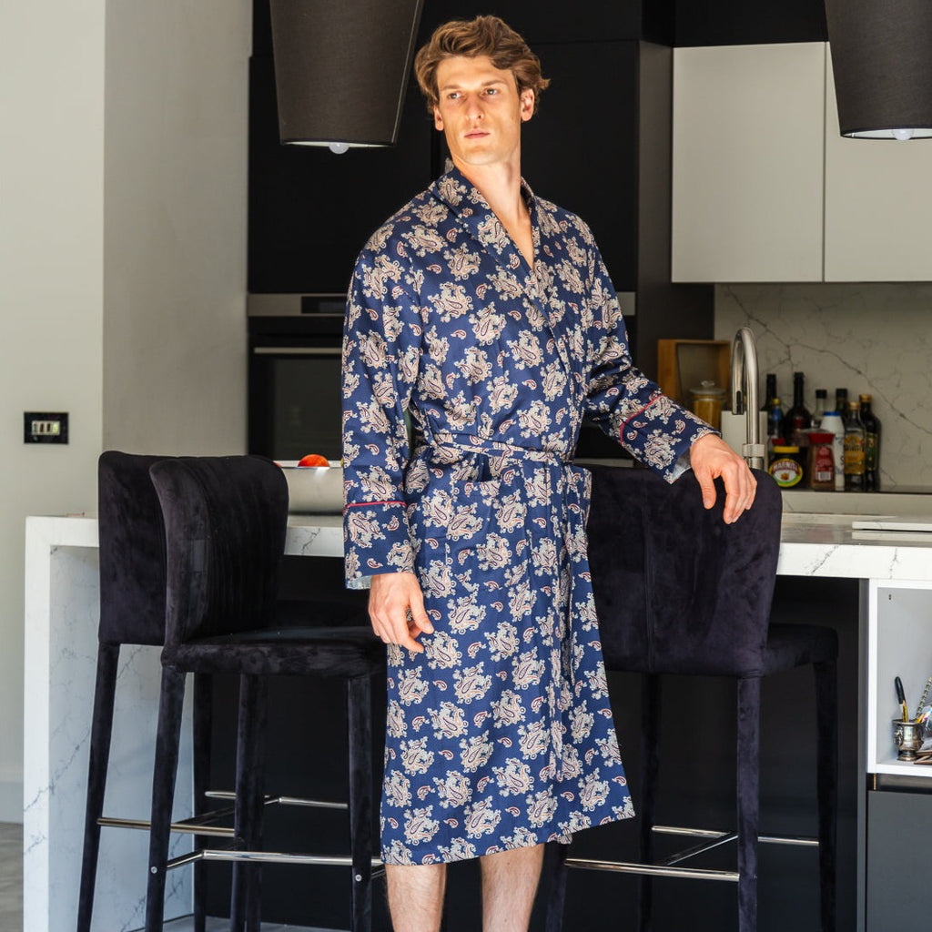 Lightweight Men's Dressing Gown - Gatsby Paisley Blue Main Image