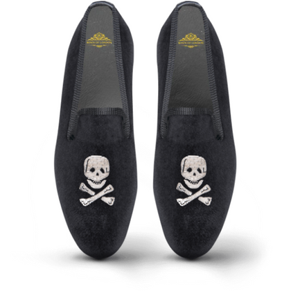 Men's Velvet Loafer/Slipper Shoe - Skull - Bown of London