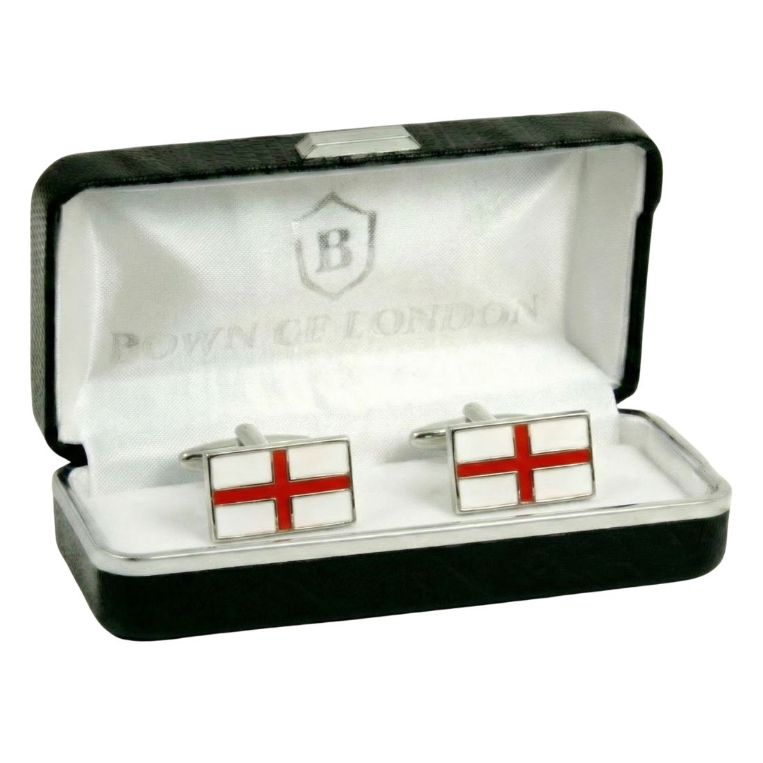 Cufflinks with English flag design in a branded box.Bown of London