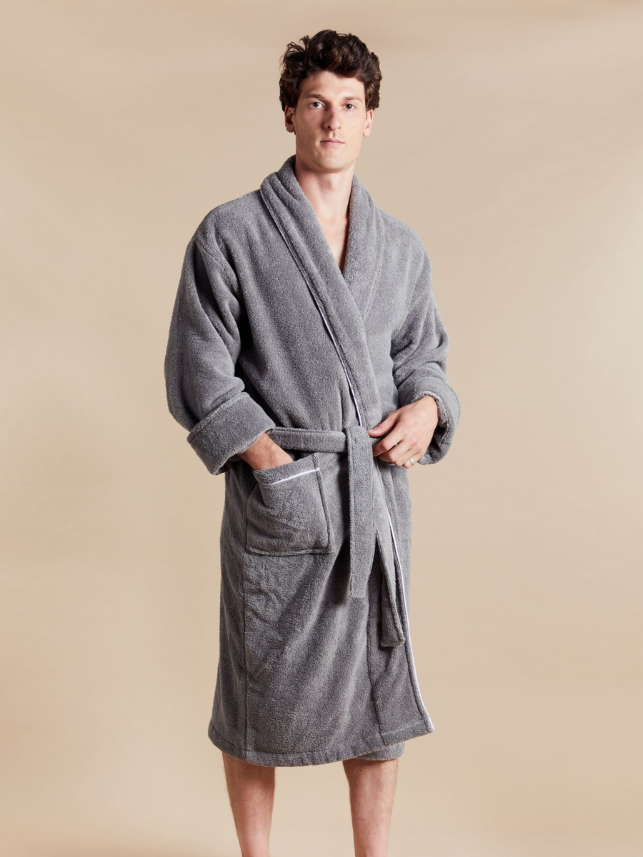 Men's Grey Towelling Dressing Gown - Europa