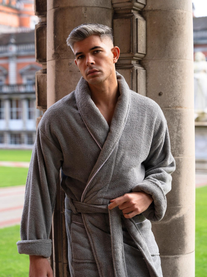 Men's Grey Towelling Dressing Gown - Europa