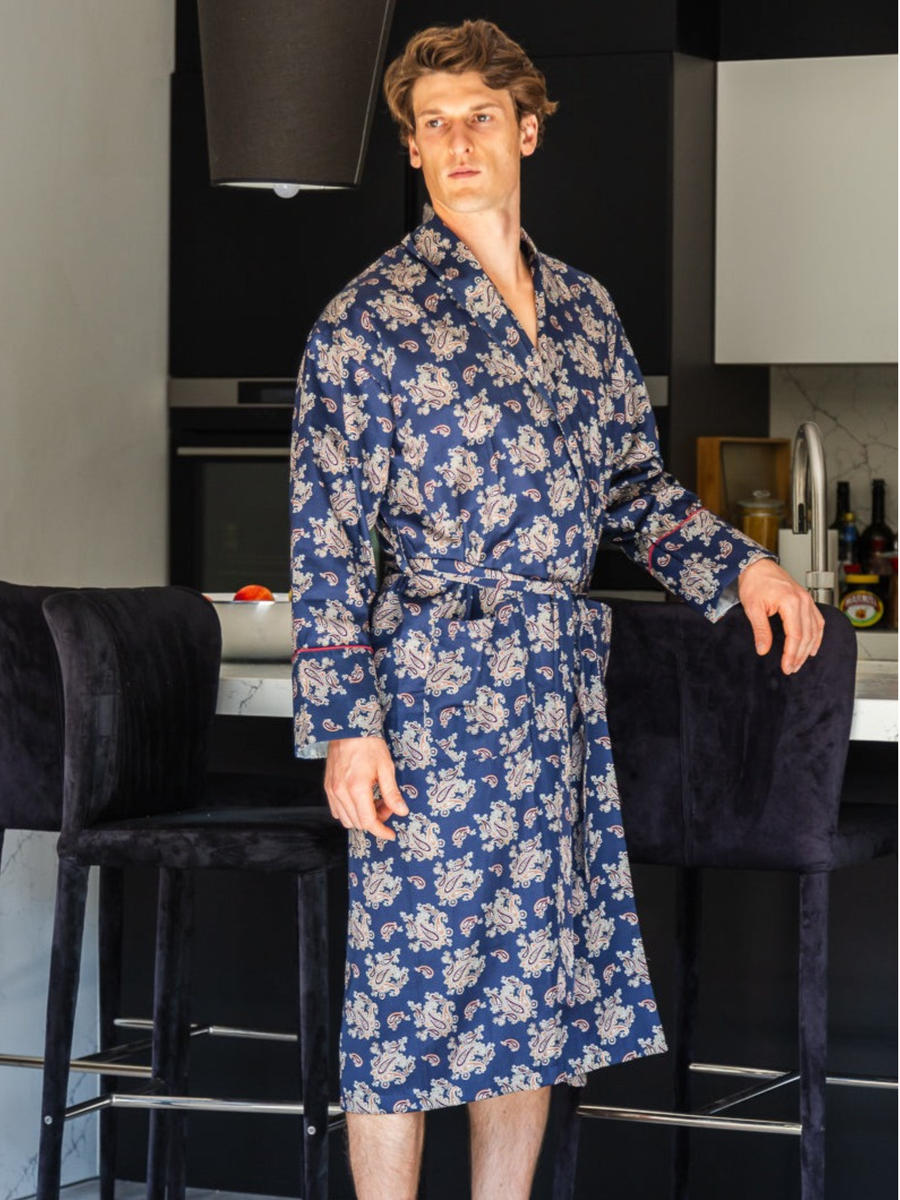 Lightweight Men's Dressing Gown - Gatsby Paisley Blue