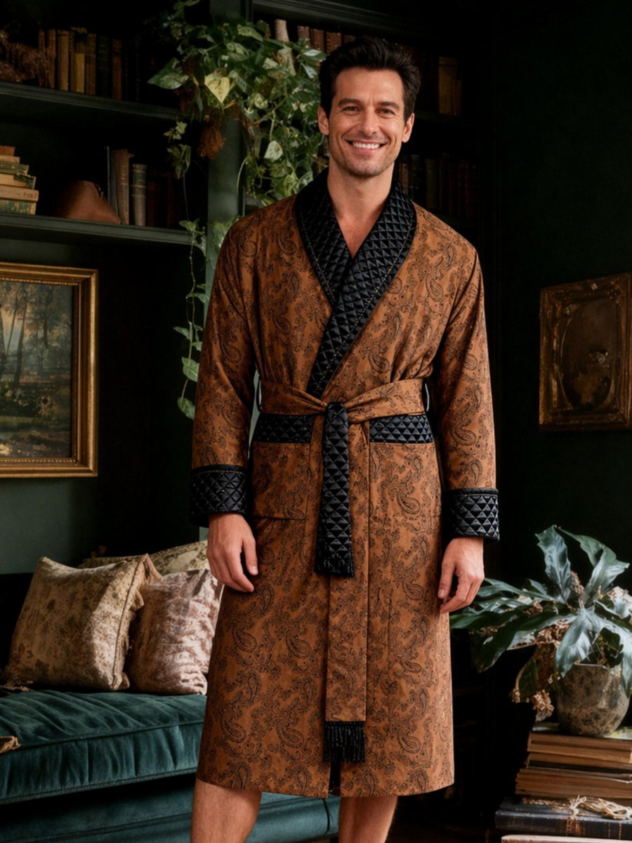 Majestic Long Smoking Jacket Robe in Gold