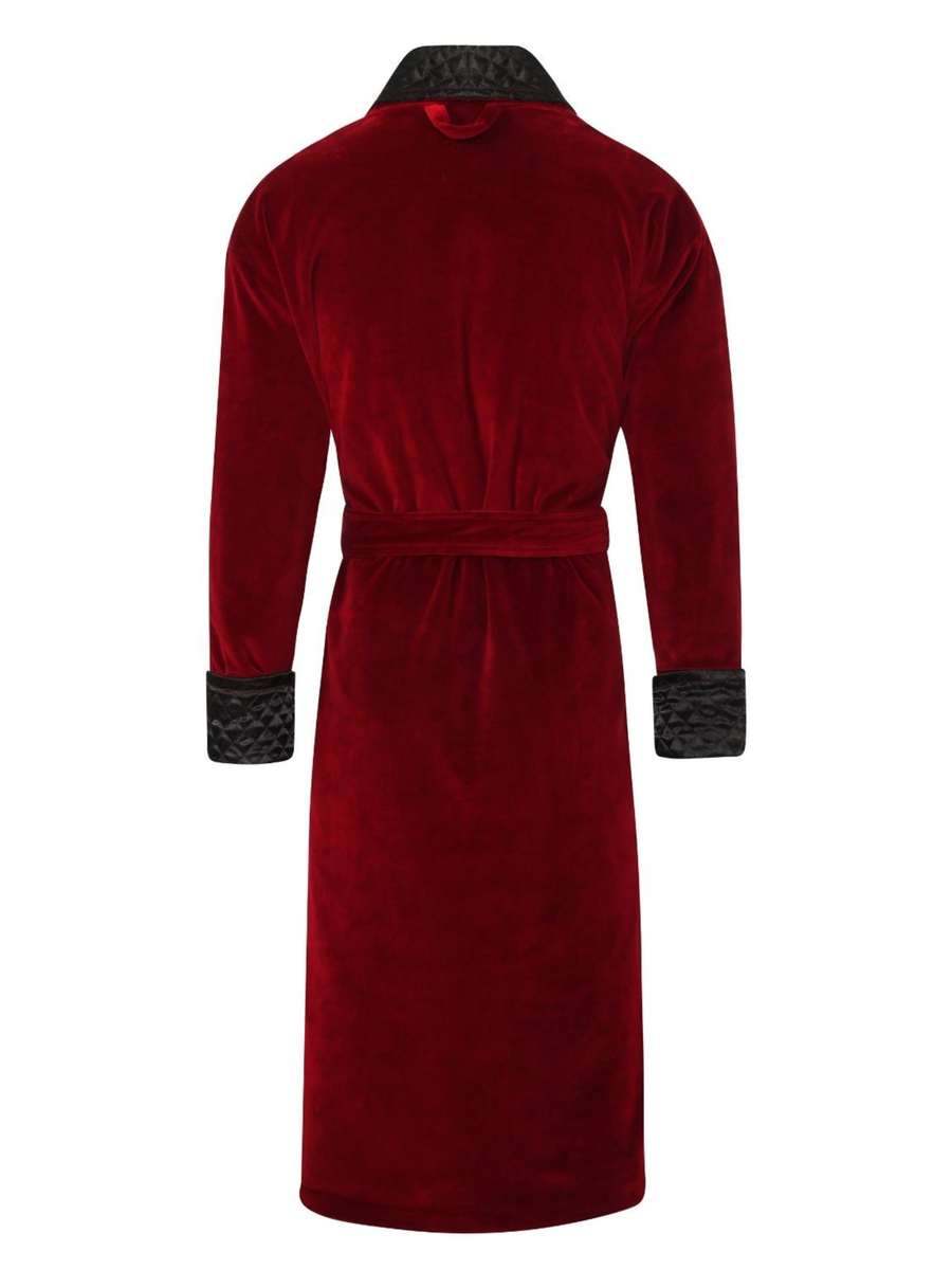 Astor Luxury Cotton Long Velvet Smoking Jacket in Burgundy