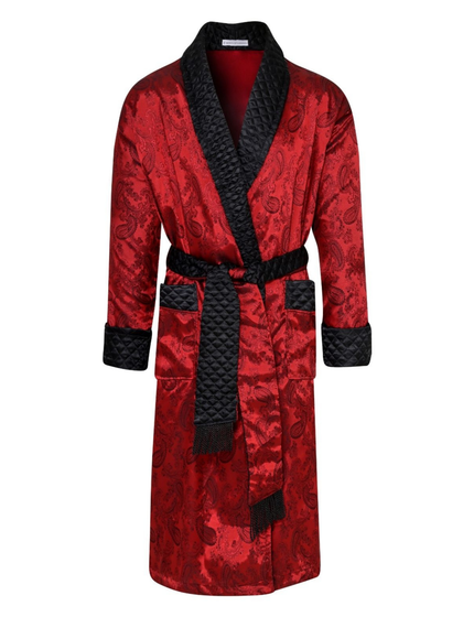 Gable Mens Long Smoking Jacket - Claret
