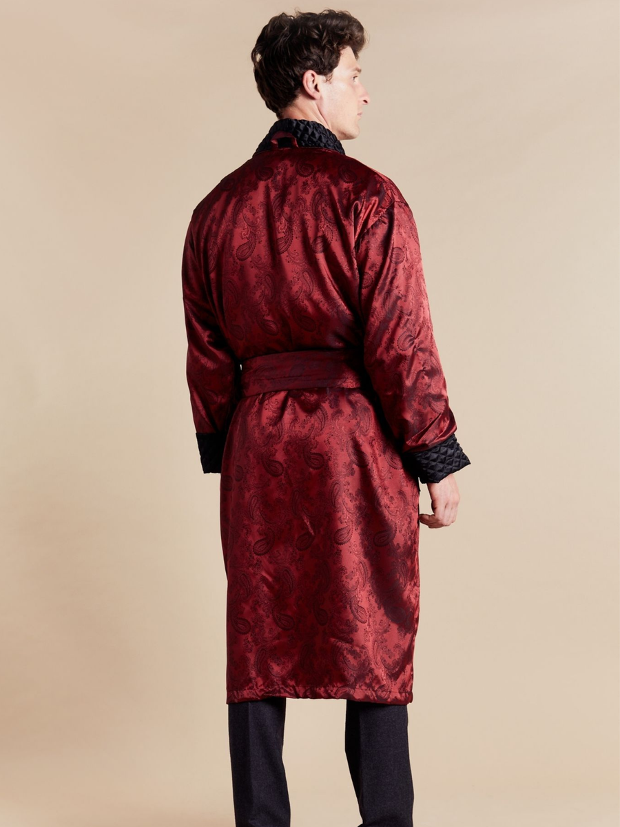 Gable Mens Long Smoking Jacket - Claret