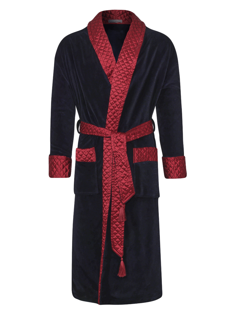 Mayfair Long Velvet Navy Smoking Jacket Robe