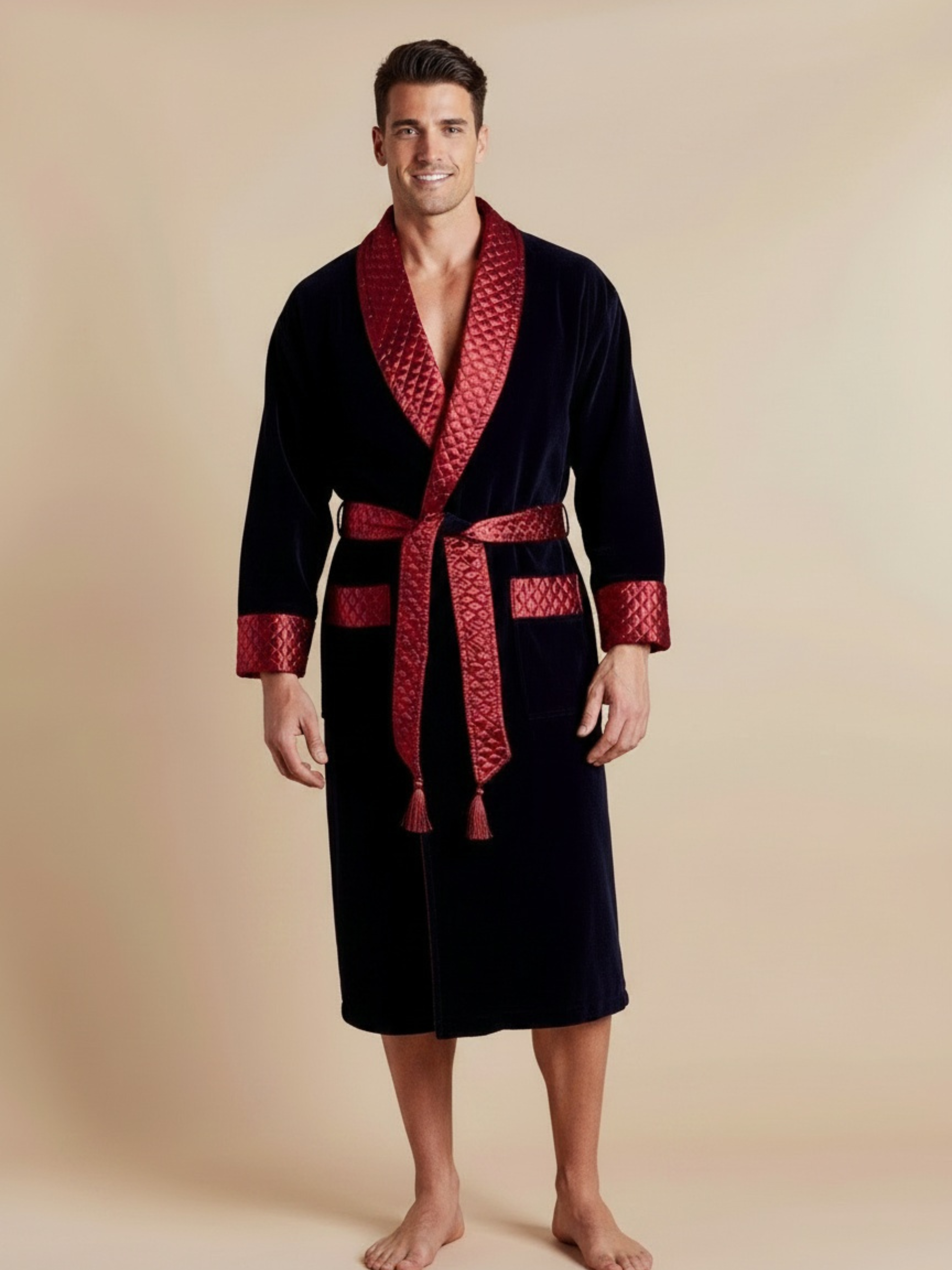 Mayfair Long Velvet Navy Smoking Jacket Robe