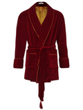 Howard Cotton Short Velvet Smoking Jacket in Burgundy