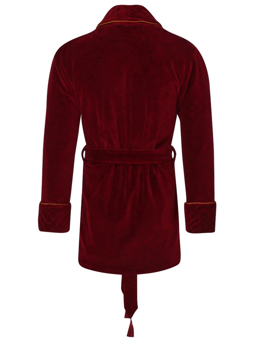 Howard Cotton Short Velvet Smoking Jacket in Burgundy