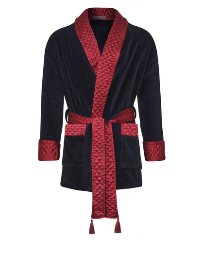 Cliveden Short Velvet Navy Smoking Jacket Robe