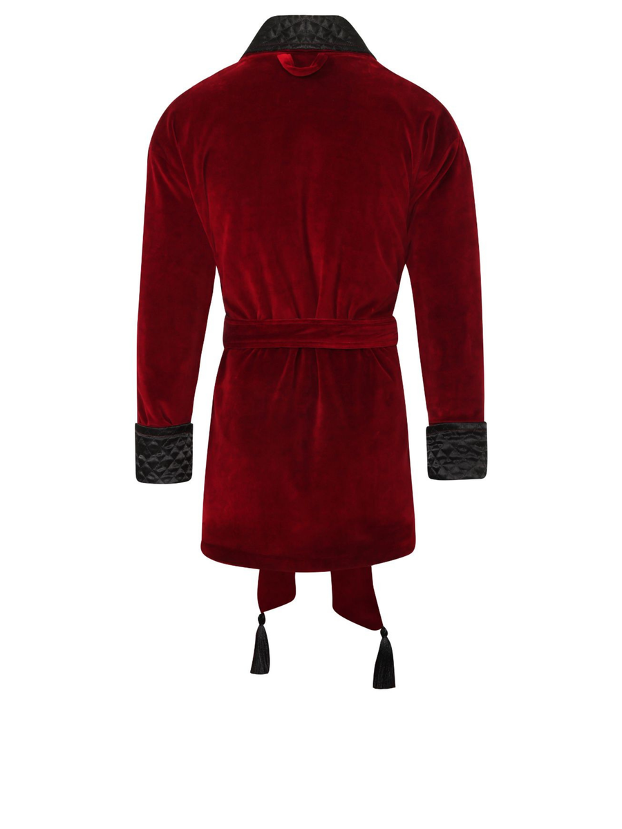 Belgravia Short Velvet Smoking Jacket in Burgundy