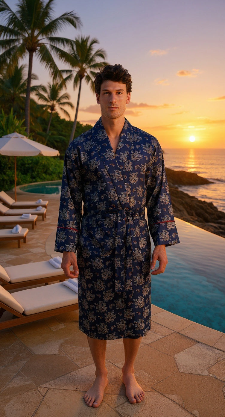 Lightweight Men's Dressing Gown - Gatsby Paisley Blue