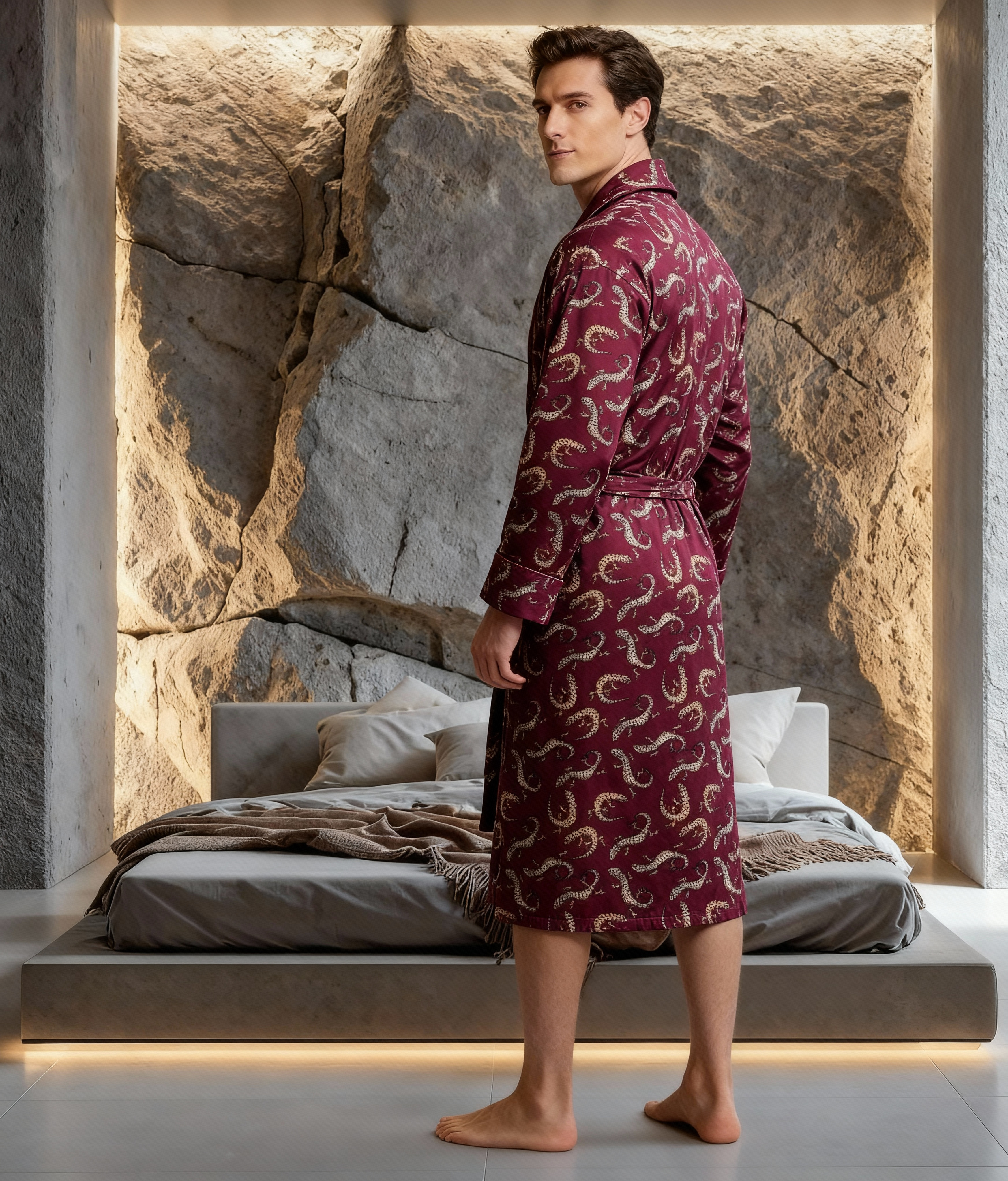 Lightweight Men's Dressing Gown - Gekko Claret