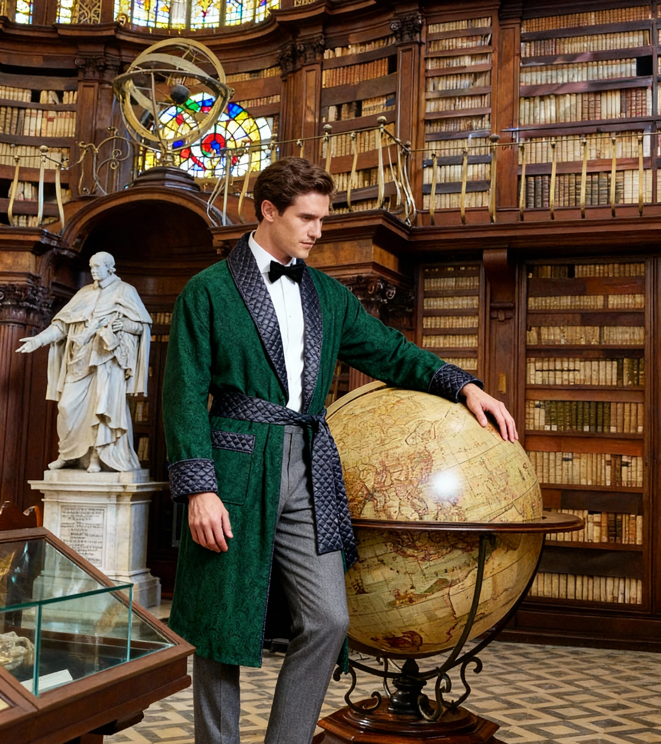 Connaught Long Smoking Jacket Robe in Green