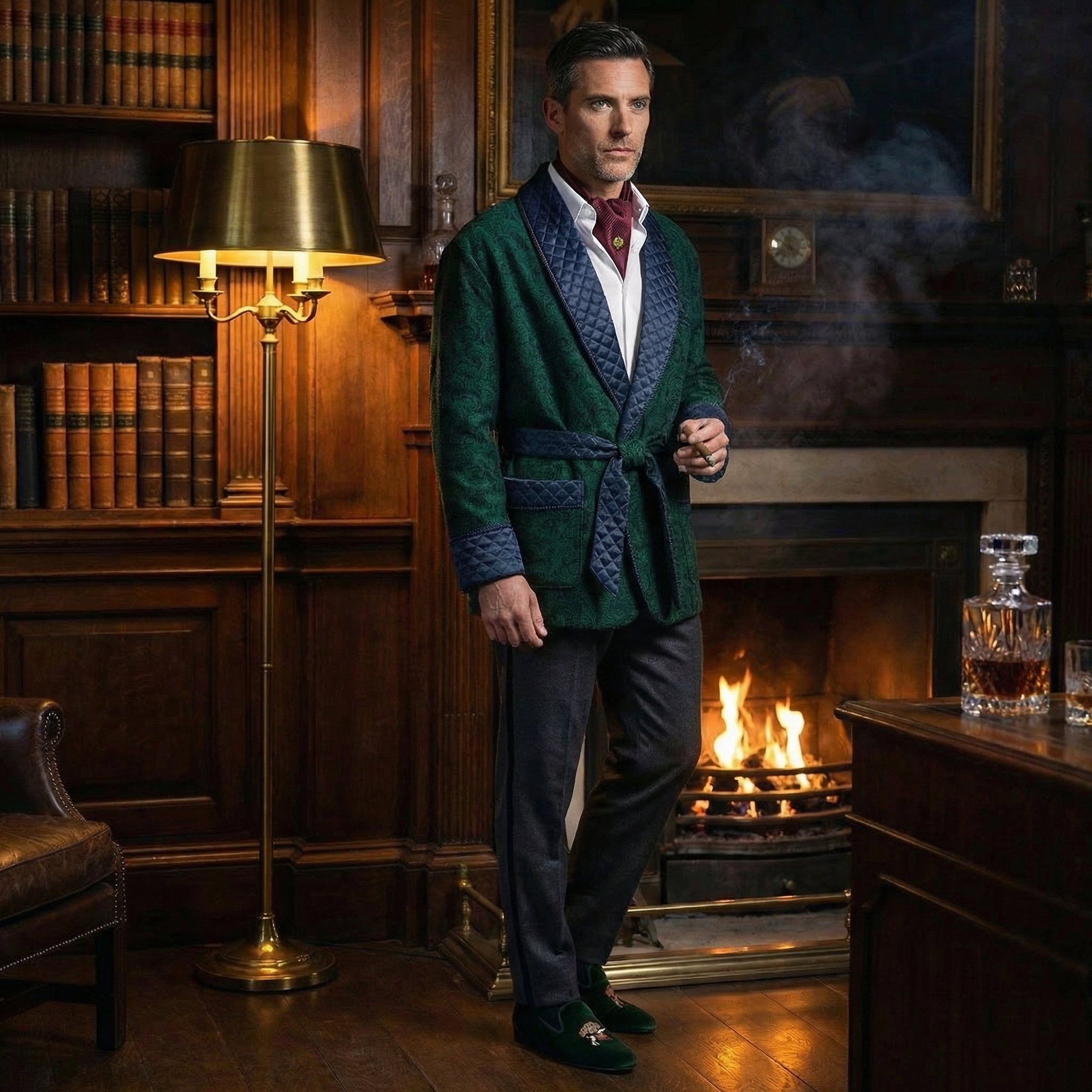 Russborough Short Smoking Jacket in Green