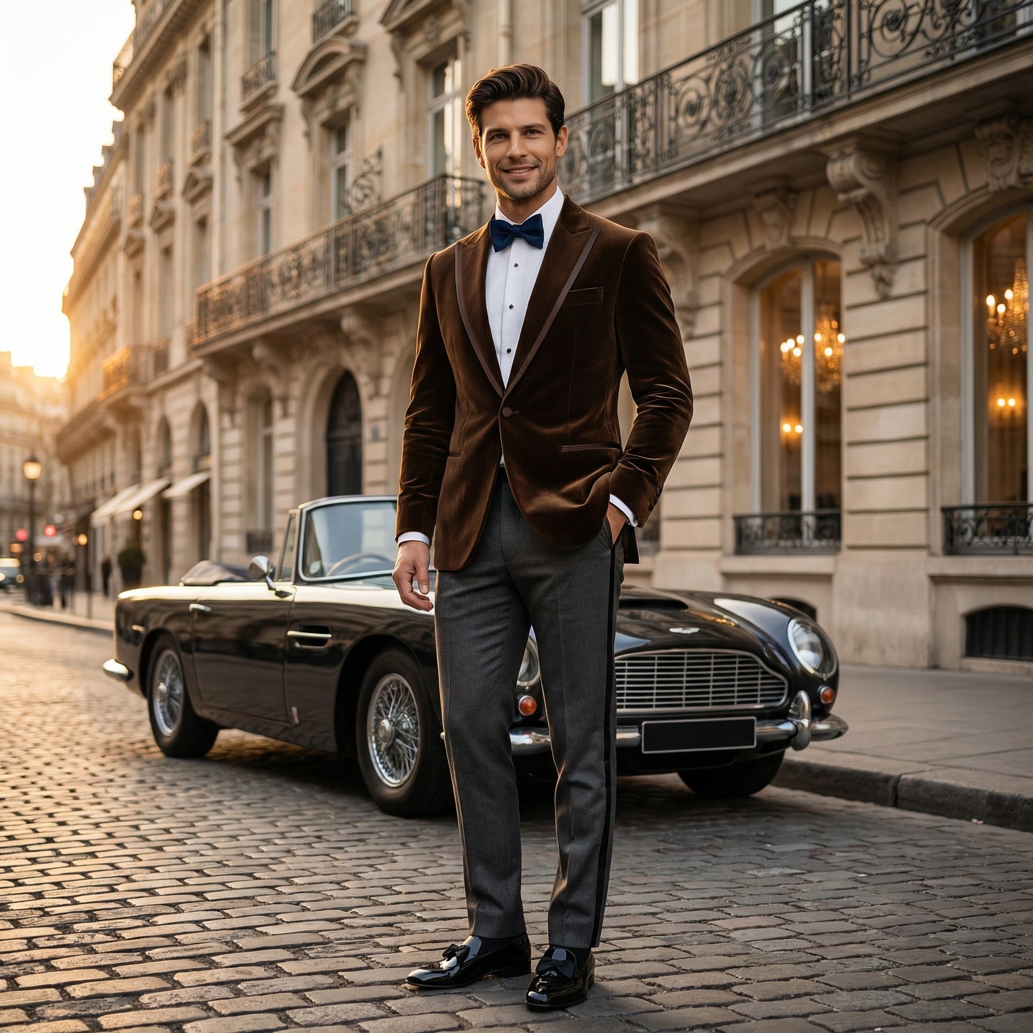 Made to measure Men's Single breasted Dark Brown Velvet Jacket - View 2 - Bown of London