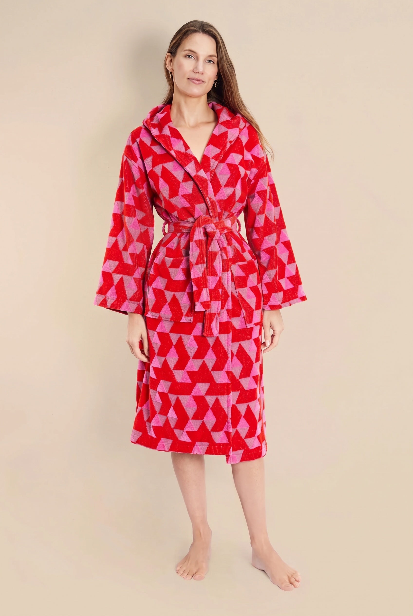 Women's Hooded Dressing Gown - Pink Diamond