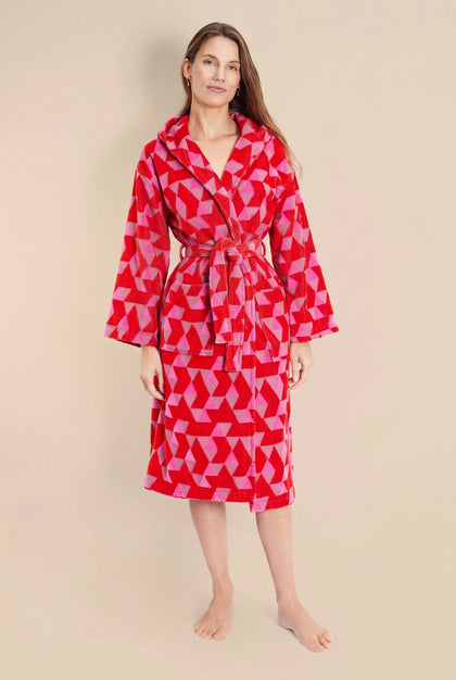 Women's Hooded Dressing Gown - Pink Diamond