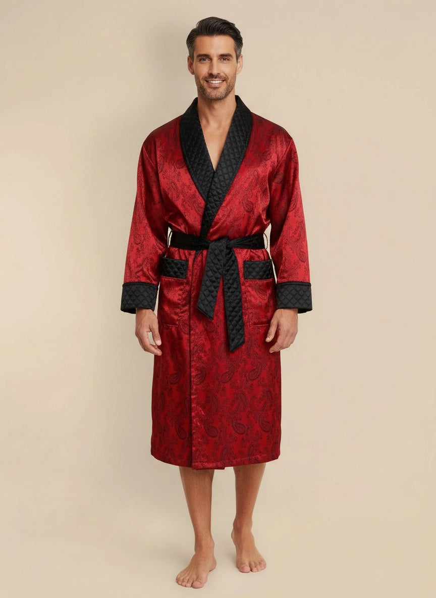 Gable Mens Long Smoking Jacket - Claret