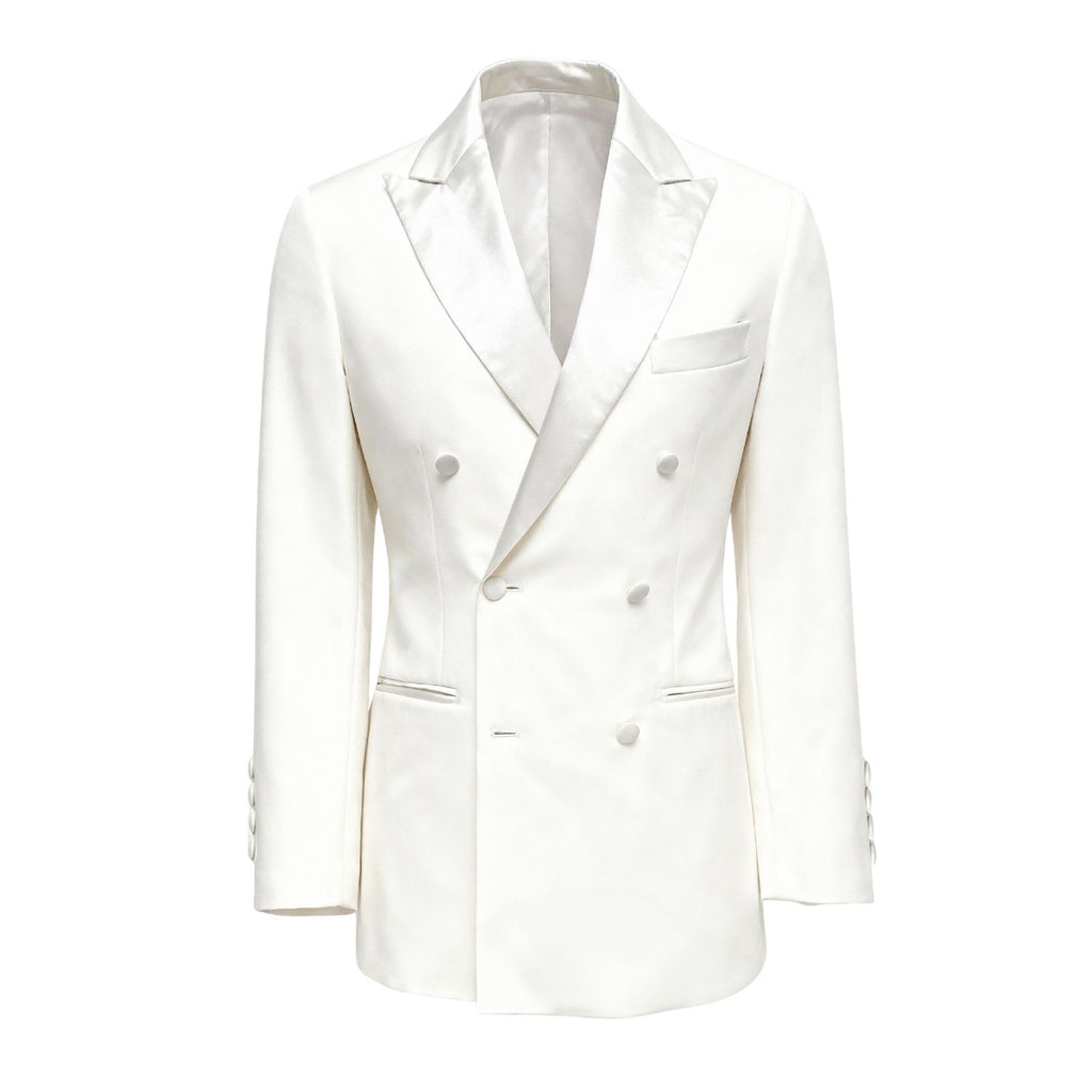 White double-breasted blazer on a white background