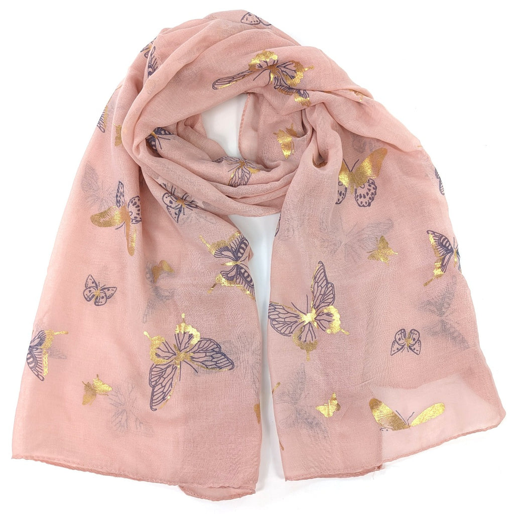 Athis - Glitter Butterfly Scarf (50x180cm) - Dusky Pink