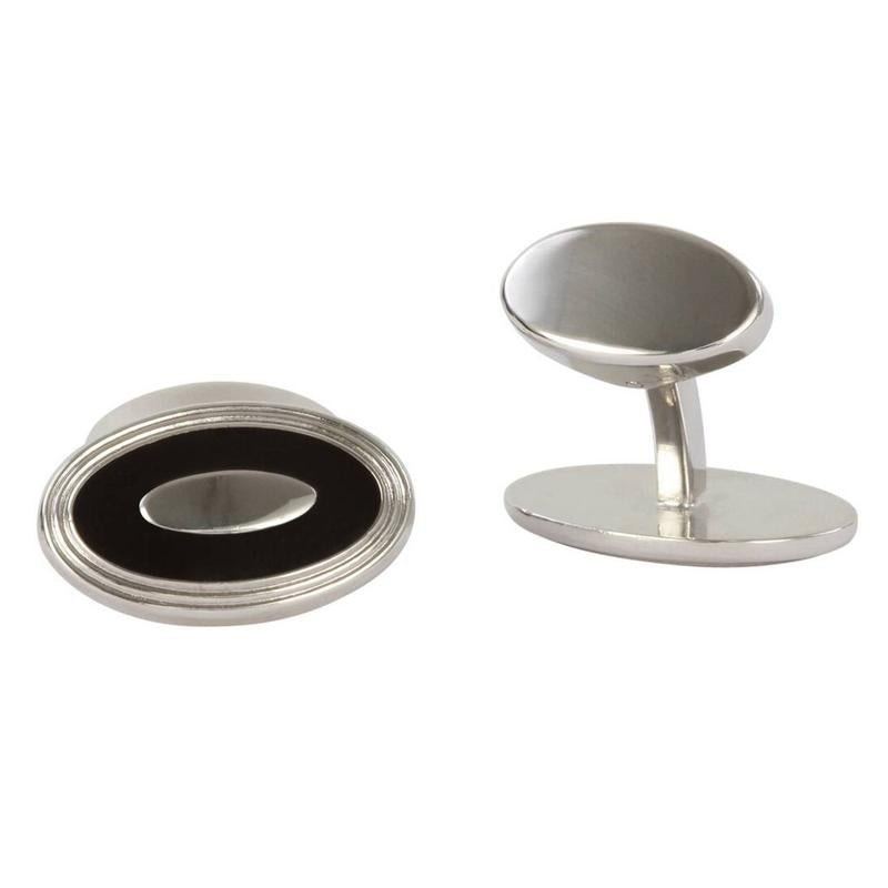 Ellipse Black British Made Enamel Cufflinks | Bown of London