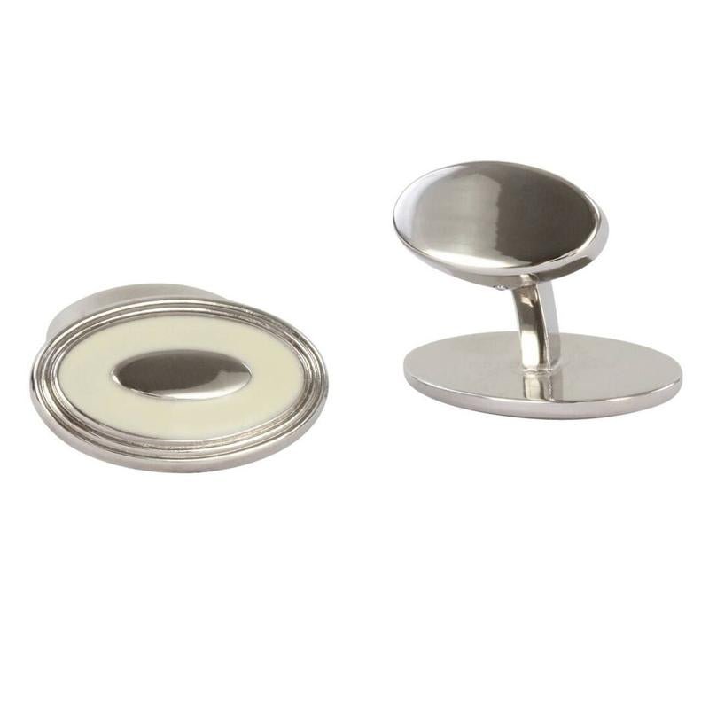 Ellipse Ivory Enamel British Made Cufflinks | Bown of London
