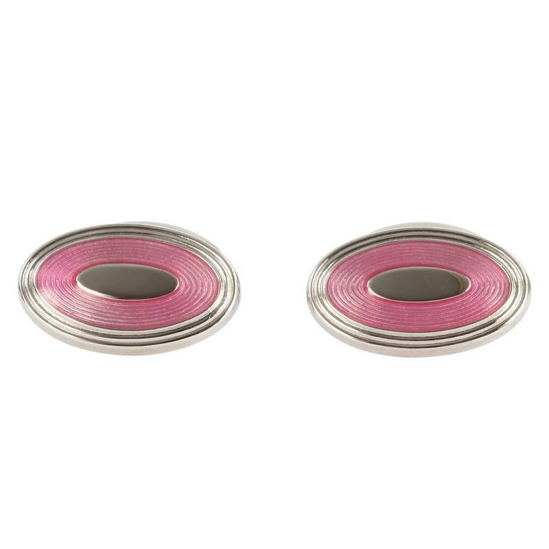 Ellipse Pink Enamel British Made Cufflinks | Bown of London