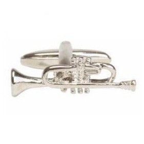 3D Trumpet Rhodium Plated Cufflinks | Bown of London