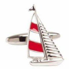 Red and White Yacht Rhodium Plated Cufflinks Bown of London