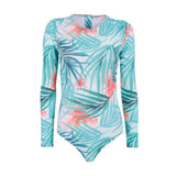 Turquoise Sunrise Long Sleeve Back Zip One-Piece Swimsuit