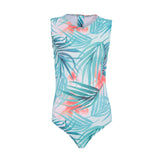 Turquoise Sunrise Sleeveless Back Zip One-Piece Swimsuit