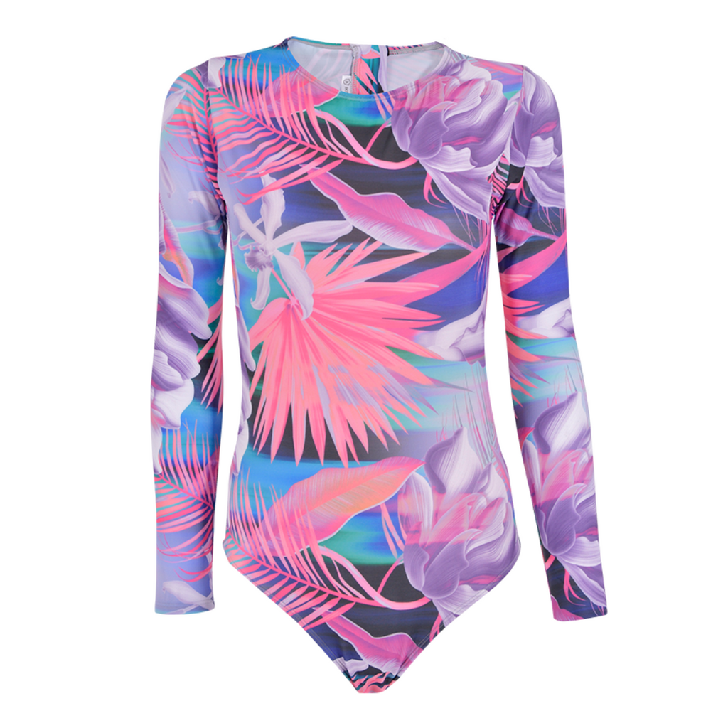 Pink Paradise Classic Longsleeve Back Zip Swimsuit Front