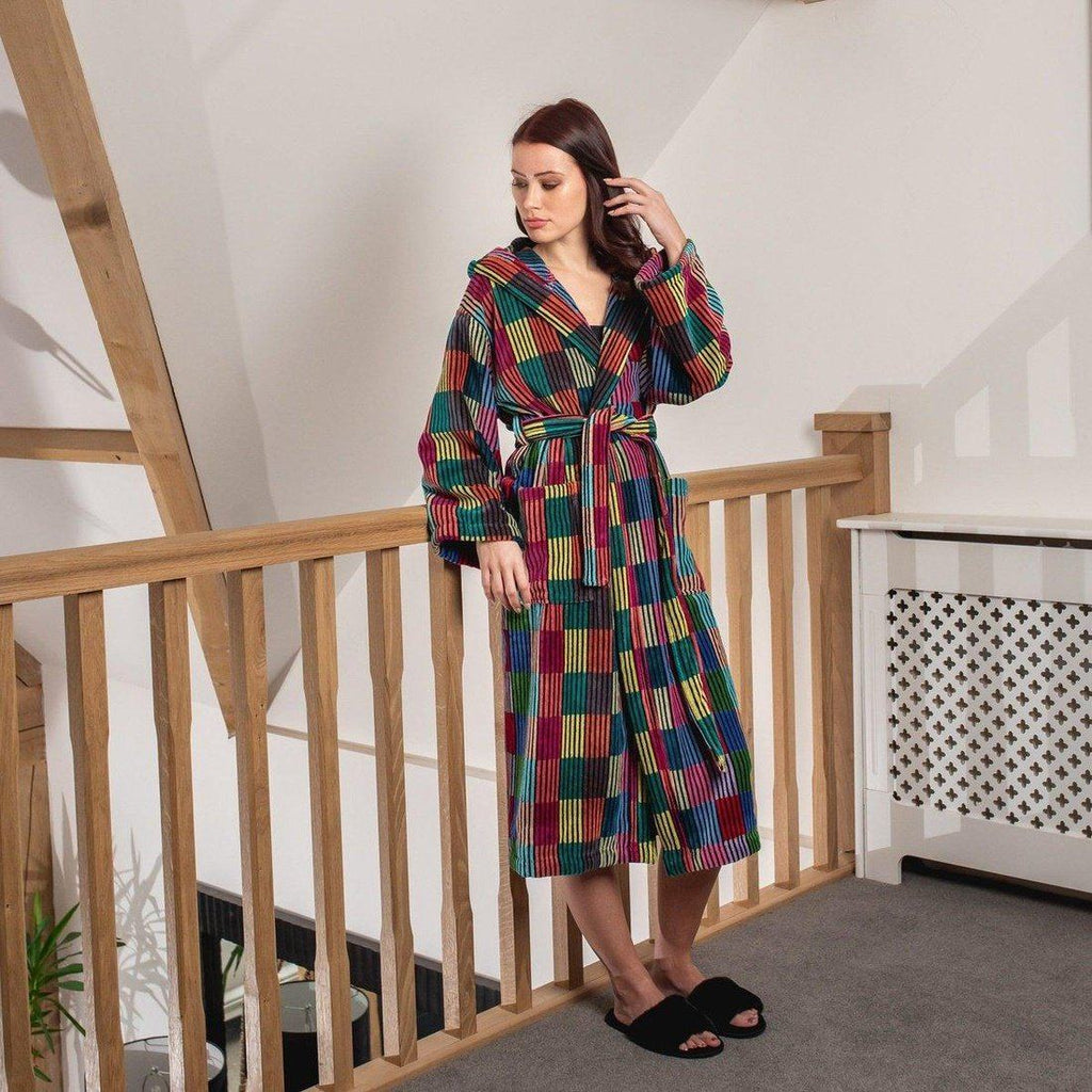 Women's Hooded Dressing Gown - Patchwork Lifestyle Full Length