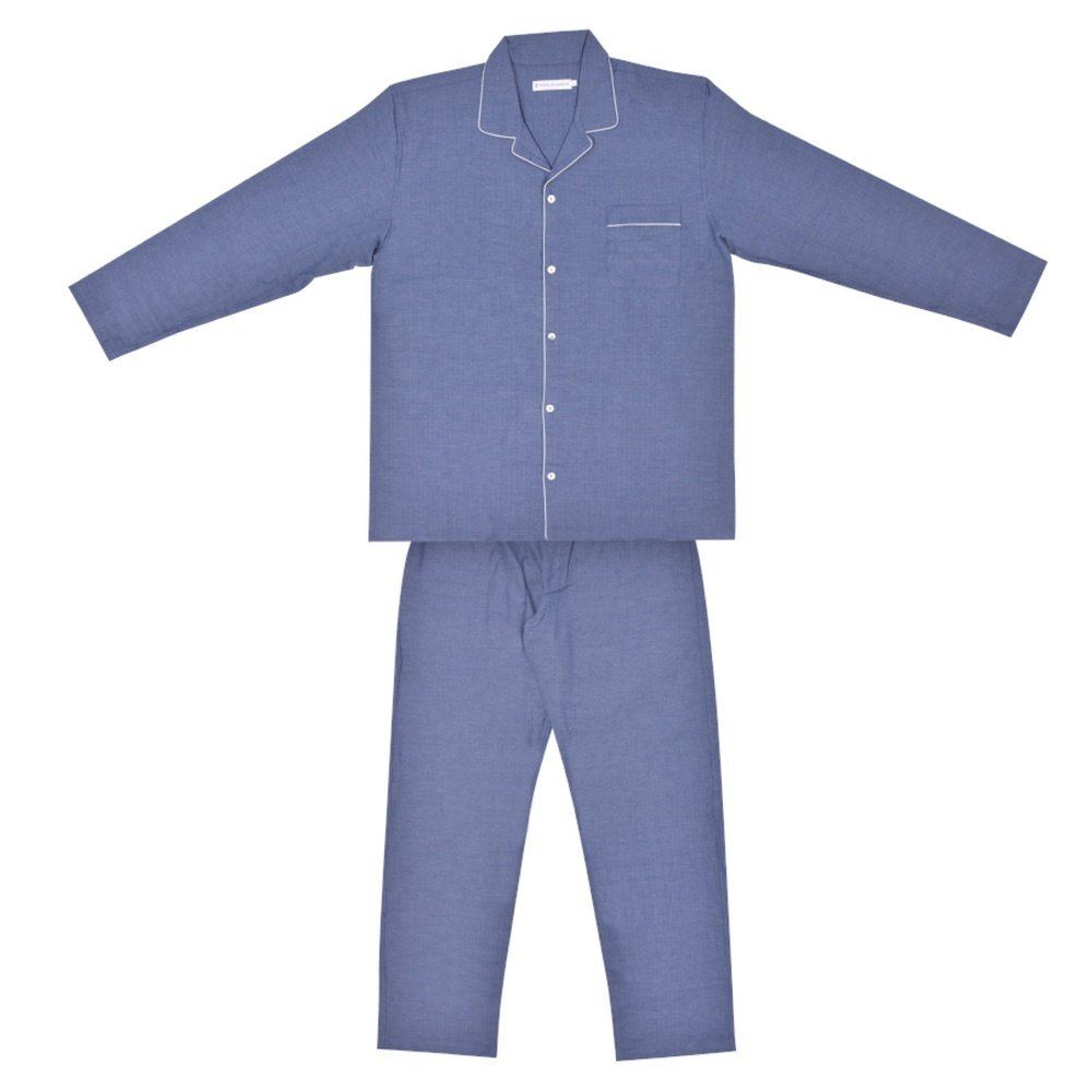 Men's Pyjamas Brushed Cotton Blue - Azur Front View