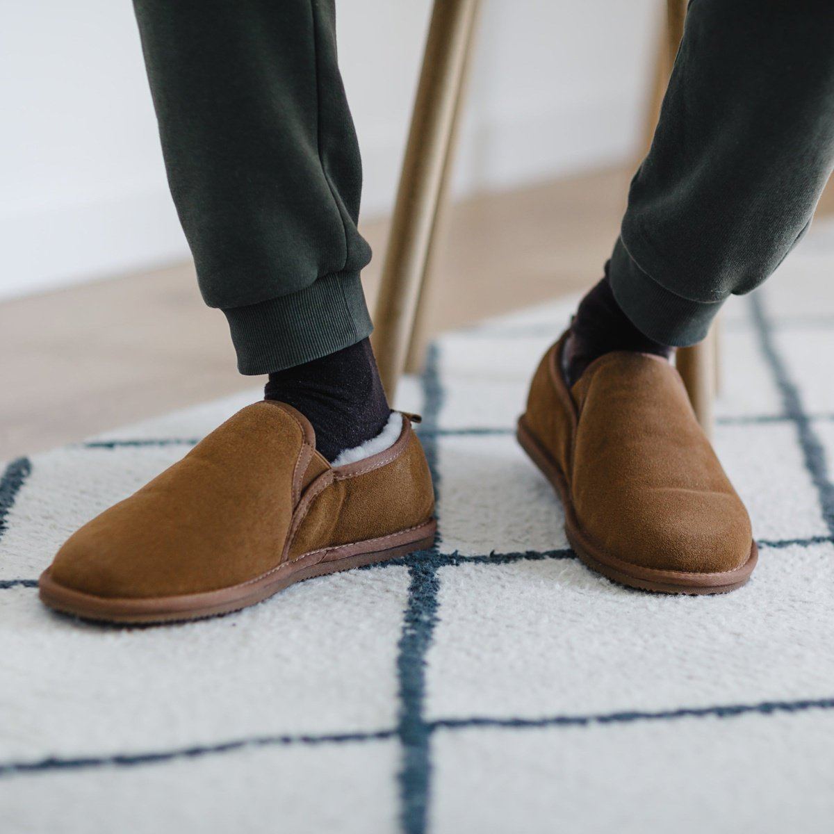 Mens wool sales lined slippers