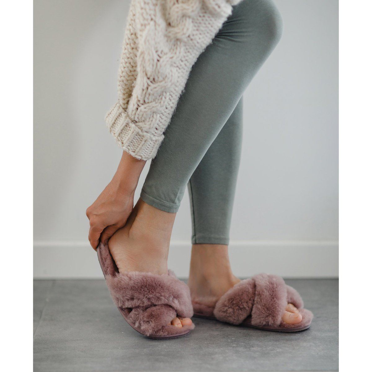 Sheepskin Toe Post Slippers in Mink Bown of London