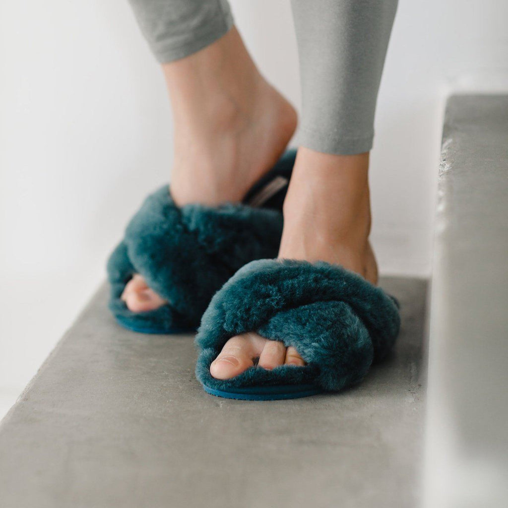 Sheepskin Toe Post Slippers - Green Main