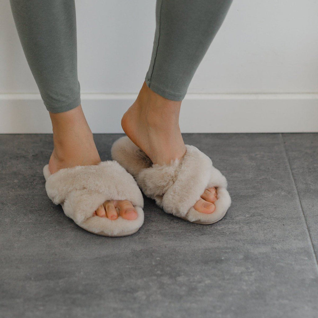 Sheepskin Toe Post Slippers - Natural Main