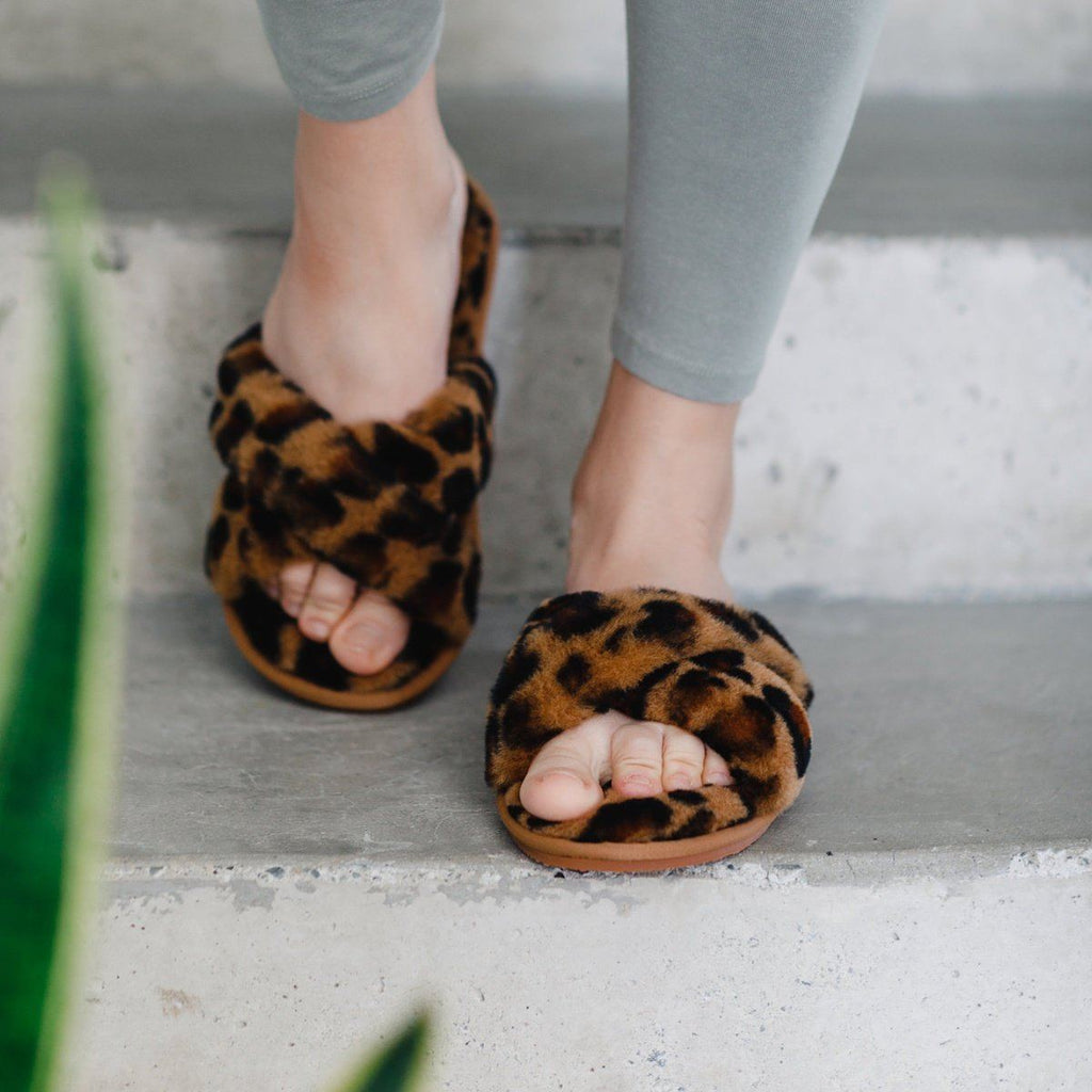 Sheepskin Toe Post Slippers - Animal Print Main